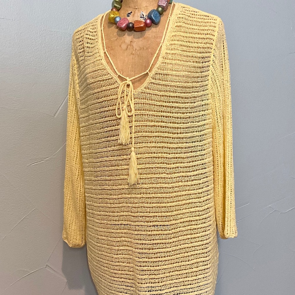 YELLOW PULLOVER WOVEN KNIT TOP  CHICOS 3/14/16 NWOT
